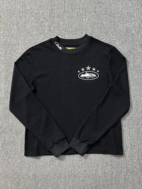 Corteiz Black Crewneck Graphic Thermal Sweater